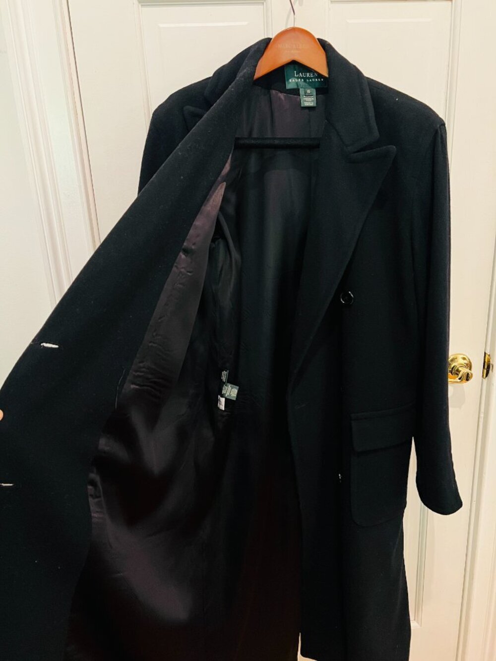 Vintage Ralph Lauren Navy MADE IN USA 100% Wool Double Breasted Long Coat Sz 10 - Picture 14 of 16